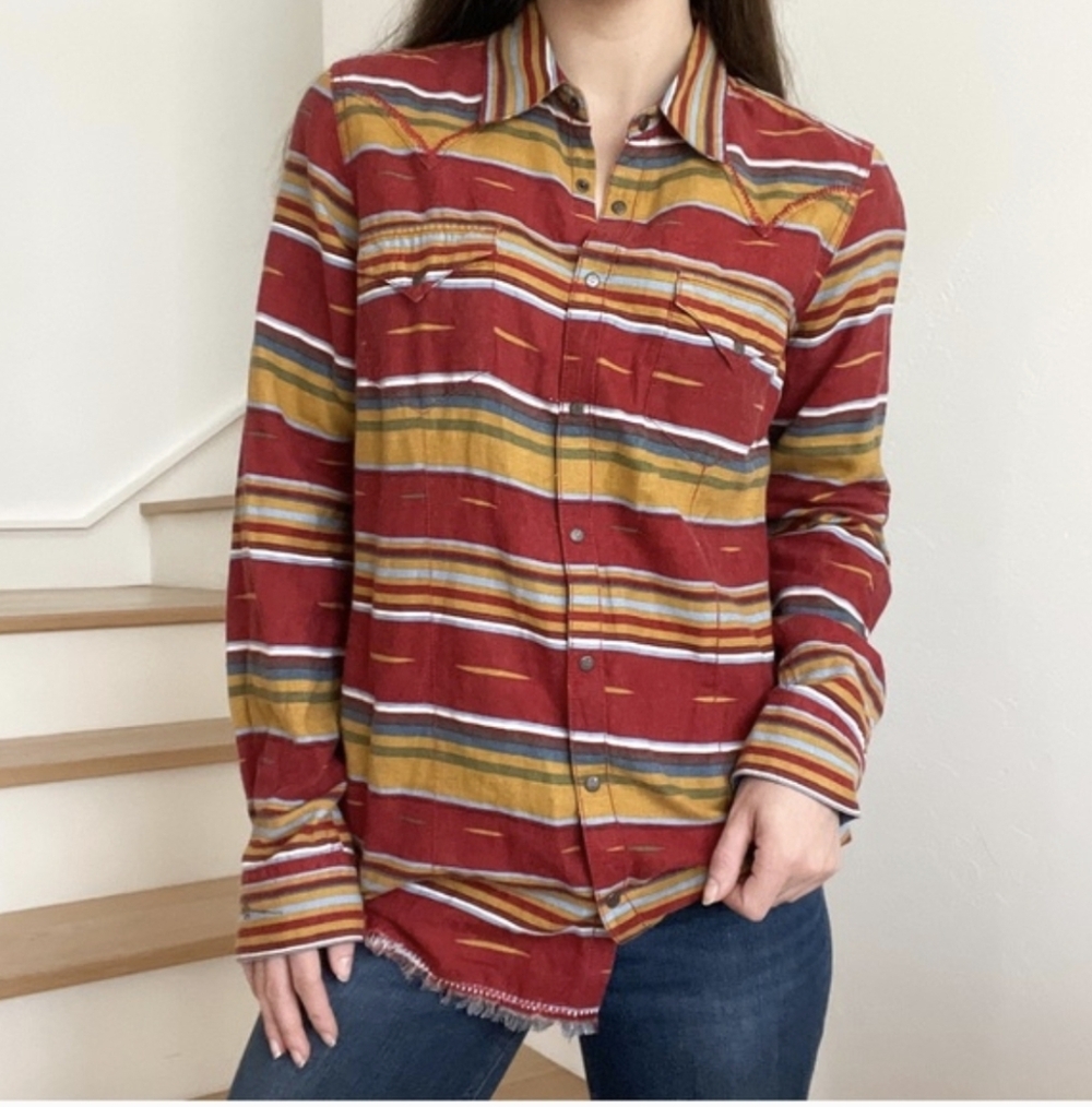Women's Western Cut Red Striped Button-Down Shirt